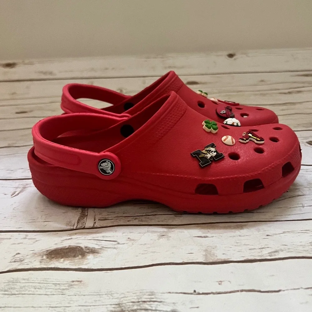Crocs Classic Clogs Red Sports Jibbitz St Louis Cardinals Mens 9 Womens 11